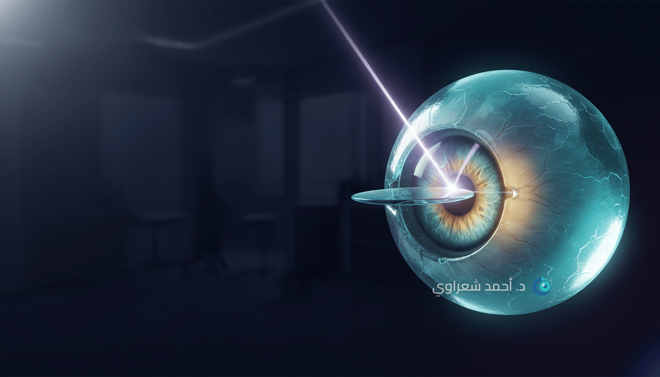 شعاع ليزر موجه إلى سطح القرنية لتصحيح الاستجماتيزم